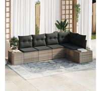 RMIHSJG Set di divani da giardino con cuscino, grigio, in polyrattan, modulare, per esterni, fino a cinque adulti, resistente alle intemperie, con morbido cuscino in poliestere