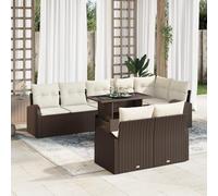 RMIHSJG Set di divani da giardino con cuscino, marrone, in polyrattan, modulare per esterni, per terrazza e balcone, può ospitare fino a otto persone, resistente ai raggi UV e impermeabile