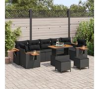 RMIHSJG Set di divani da giardino con cuscino, nero, in polyrattan, 4 posti, per terrazza e balcone, con atmosfera lounge, resistente ai raggi UV e all'acqua, comodo