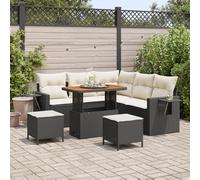 RMIHSJG Set di divani da giardino con cuscino, nero, in polyrattan, modulare per terrazza e balcone, resistente alle intemperie, con comodo cuscino, può contenere fino a cinque