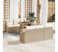 RMIHSJG Set di divani da giardino con spazio di archiviazione, 7 pezzi, beige, polyrattan, per esterni, paesaggio
