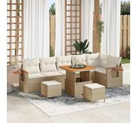 RMIHSJG Set di divani da giardino modulare con cuscino e funzione di stoccaggio beige in polyrattan e legno di acacia per terrazza, mobili da esterno resistente alle intemperie con configurazione