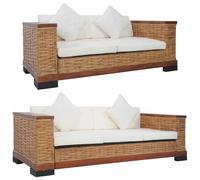 RMIHSJG Set di divani in vero rattan con 2 posti e 3 posti, rivestimento imbottito lavabile e robusto telaio in legno per giardino, balcone e soggiorno. Comodo e