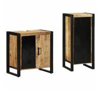 RMIHSJG Set di mobili da bagno 2 pezzi marrone e nero in legno massello mango armadi con componenti in ferro per spazio e stabilità, design moderno con manici neri e trasparente