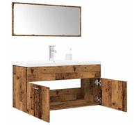 RMIHSJG Set di mobili da bagno, 3 pezzi, effetto legno vecchio, in legno con mobiletto lavabo e pratica porta, soluzione di stoccaggio, materiale resistente all'umidità per il bagno