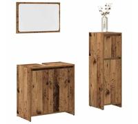 RMIHSJG Set di mobili da bagno, 3 pezzi, effetto legno vecchio, in legno con mobiletto lavabo e pratica porta, soluzione di stoccaggio, materiale resistente all'umidità per il bagno