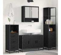 RMIHSJG Set di mobili da bagno, 4 pezzi, colore nero, effetto rovere, in legno con armadietto a specchio, mobiletto da bagno per ambienti moderni, design salvaspazio, montato a parete