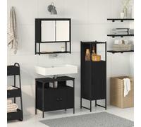 RMIHSJG Set di mobili da bagno con ripiano, 3 pezzi in legno nero, moderno armadietto a specchio, mobiletto per lavabo e armadietto da bagno, soluzione di archiviazione per bagno, montaggio a parete,