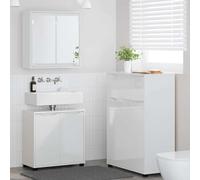 RMIHSJG Set di mobili da bagno con ruota, 3 pezzi, colore bianco lucido, in legno, armadietto a specchio, armadietto da bagno