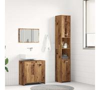 RMIHSJG Set di mobili da bagno, effetto legno vecchio, 3 pezzi, con mobiletto lavabo e specchio minimalista, 4 scomparti, facile da pulire e resistente all'umidità per il bagno