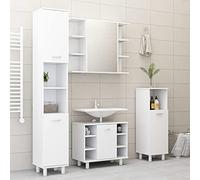 RMIHSJG Set di mobili da bagno in legno bianco con 1 armadio alto, 1 mobiletto centrale, mobiletto per lavabo e armadietto a specchio per uno spazio elegante