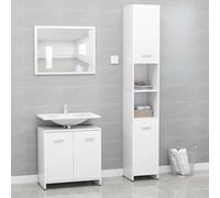 RMIHSJG Set di mobili da bagno in legno bianco con armadio alto, armadietto e specchio per lo spazio, 6 scomparti e 2 ante, set di organizer da bagno, design moderno
