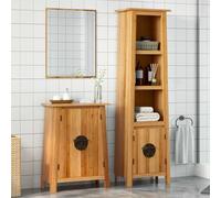 RMIHSJG Set di mobili da bagno in legno di pino massiccio con armadio e scaffale, armadietto da bagno con manici in metallo e ampio spazio per articoli da toeletta, effetto rustico, 2 pezzi