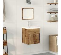 RMIHSJG Set di mobili da bagno montato a parete, 3 pezzi in legno anticato con specchi e tiranti metallici, per uno stile contemporaneo e un uso ottimale dello spazio