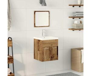 RMIHSJG Set di mobili da bagno montato a parete, 3 pezzi in legno anticato con specchi e tiranti metallici, per uno stile contemporaneo e un uso ottimale dello spazio