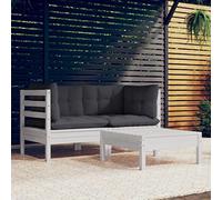 RMIHSJG Set lounge da giardino 3 pezzi in legno di pino massiccio con cuscino antracite, robusto mobili da terrazza per relax e socializzazione, modulare espandibile, facile da pulire