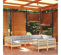 RMIHSJG Set salotto da giardino con cuscino grigio in legno di pino massiccio, robusto mobili da terrazza per relax e convivialità, design modulare per una combinazione individuale,