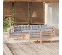 RMIHSJG Set salotto da giardino con cuscino grigio in legno di pino massiccio, robusto mobili da terrazza per relax e convivialità, design modulare per una combinazione individuale,