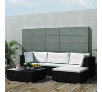 RMIHSJG Set salotto da giardino con cuscino in polyrattan nero, con 2 divani ad angolo, 1 divano centrale, 1 pouf, tavolo da tè, 4 cuscini e 5 cuscini per schienale