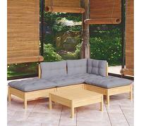 RMIHSJG Set salotto da giardino in legno di pino con cuscino grigio, robusto mobili da terrazza per relax e convivialità, design modulare per una combinazione personalizzata,