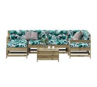 RMIHSJG Set salotto da giardino in legno di pino impregnato con cuscino, design a doghe e struttura modulare per terrazzo e balcone, mobili da esterno con vano portaoggetti