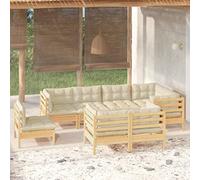 RMIHSJG Set salotto da giardino in legno massello di pino con cuscino crema, robusto mobili da terrazza per relax e convivialità, design modulare per una combinazione personalizzata,