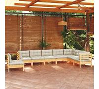 RMIHSJG Set salotto da giardino in legno massello di pino con cuscino crema, robusto mobili da terrazza per relax e combinazione modulare, resistente alle intemperie