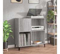 RMIHSJG Sonoma - Armadio in legno grigio 84,5 x 38 x 89 cm, per dischi in vinile con piastra superiore stabile e gambe in metallo, 4 scomparti funzionali come vetrina