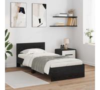 RMIHSJG Struttura per letto a LED con testiera e illuminazione, colore nero, effetto rovere, 90 x 190 cm, in legno, design moderno con luci a strisce LED USB dinamiche