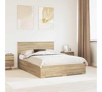 RMIHSJG Struttura per letto con testiera in rovere Sonoma, 140 x 190 cm, in legno, struttura moderna con vano portaoggetti integrato ed elegante testiera per un maggiore comfort