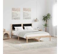 RMIHSJG Struttura per letto in legno di pino massiccio, 140 x 200 cm, colore nero, con parte imbottita e rete a doghe fisse, per uno stile moderno e minimalista