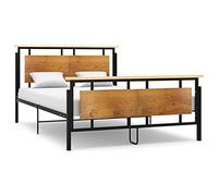 RMIHSJG Struttura per letto in metallo, 140 x 200 cm, con legno di quercia e MDF, robusta rete a doghe per un sonno riposante e una lunga durata