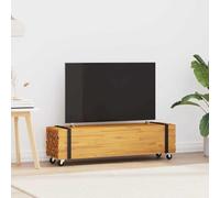 RMIHSJG Supporto per TV in legno di teak massiccio, marrone, 110 x 30 x 30 cm, con ruote bloccabili per dispositivi multimediali e decorazioni, moderno tavolo da soggiorno in legno massiccio con