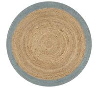 RMIHSJG Tappeto in iuta tessuto a mano con bordo verde oliva, 90 cm, colore naturale centrale e accento colorato per interni eleganti, realizzato a mano e robusto, unico