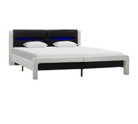 RMIHSJG Telaio letto bianco e nero 120 x 200 cm ecopelle con illuminazione a LED e rete a doghe fisse, struttura moderna per notti rilassanti