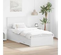 RMIHSJG Telaio letto con testiera bianca, 90 x 190 cm, materiale in legno, struttura moderna con vano portaoggetti integrato ed elegante testiera per un maggiore comfort e praticità