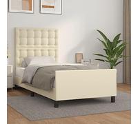 RMIHSJG Telaio letto con testiera color crema, 90 x 190 cm, in ecopelle regolabile in altezza con gambe di supporto e doghe in compensato per stabilità e look di lusso