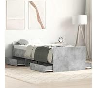 RMIHSJG Telaio letto con testiera e pediera, grigio cemento, 90 x 190 cm, con quattro cassetti e ripiani per lo spazio di archiviazione, doghe robuste e materiale in legno durevole per un riposo
