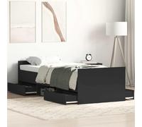 RMIHSJG Telaio letto con testiera e pediera in nero 90 x 200 cm con quattro cassetti e ripiani per lo spazio di archiviazione, doghe robuste e materiale in legno durevole per un sonno riposante