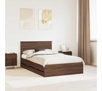 RMIHSJG Telaio letto marrone effetto quercia 120 x 190 cm con rete a doghe fisse e scomparti segreti - Moderna struttura in legno minimalista per un supporto stabile