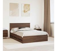 RMIHSJG Telaio letto marrone effetto quercia 150 x 200 cm con rete a doghe fisse e scomparti segreti - Moderna struttura in legno dal design minimalista per un supporto stabile