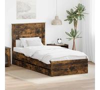 RMIHSJG Telaio letto rovere affumicato 100 x 200 cm con rete a doghe e scomparti segreti - Moderno telaio autoportante in legno per camera da letto design contemporaneo