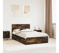 RMIHSJG Telaio letto rovere affumicato 120 x 190 cm ingegneri legno con rete a doghe fisse e scomparti segreti per il design moderno della camera da letto
