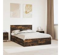 RMIHSJG Telaio letto rovere affumicato 140 x 200 cm ingegneri legno con rete a doghe fisse e scomparti segreti per il design moderno della camera da letto
