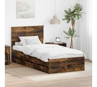 RMIHSJG Telaio letto rovere affumicato 75 x 190 cm ingegneri legno con rete a doghe fisse e scomparti segreti per il design moderno della camera da letto