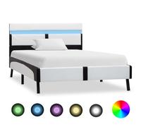 RMIHSJG Telaio per letto a LED con telecomando, in similpelle, 90 x 200 cm, colore bianco e nero, controllo a 24 tasti, per uno spettacolo di luce personalizzato, robusta struttura in MDF