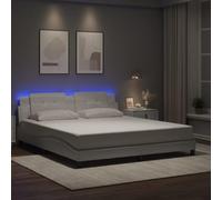 RMIHSJG Telaio per letto a LED Zadar con testiera e porta USB, in bianco e nero, 180 x 200 cm, in similpelle con design laterale ondulato e striscia LED colorata per modernità