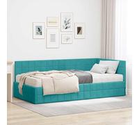 RMIHSJG Telaio per letto angolare con materasso e testiera montata a parete, 2 pezzi in velluto turchese, materasso in schiuma di media resistenza su una robusta struttura per un comfort moderno