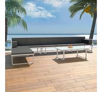 RMIHSJG Textilene - Set di 5 sedie da giardino, in alluminio, colore: nero, con 2 divani, centrale, pouf e tavolino da caffè, per esterni