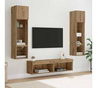 RMIHSJG Unità da parete a LED, 6 pezzi, in legno di quercia artisana, con integrazione di alimentazione USB e ripiani funzionali per una conservazione elegante e un design moderno